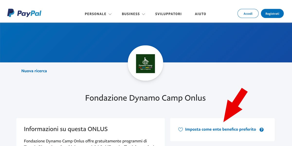 Scegli Dynamo Camp come Charity preferita su PayPal